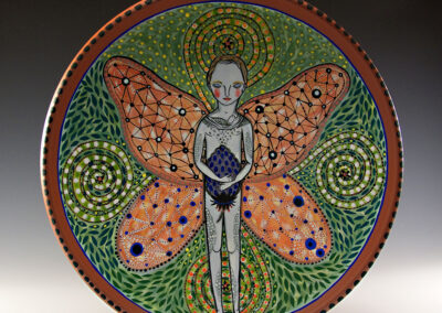 Butterfly plate, erracotta clay – cone 03, Underglazes and Glaze