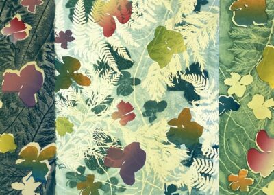 The Earth Laughs in Flowers; 1,2,3, Pressure Prints and Monoprints, 24" x 63" (triptych)